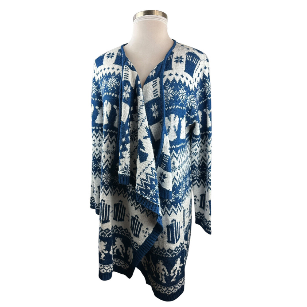 Hot Topic x Doctor Who Fair Isle Open Cardigan Drape Blue & White Plus Size 2X - Picture 16 of 16